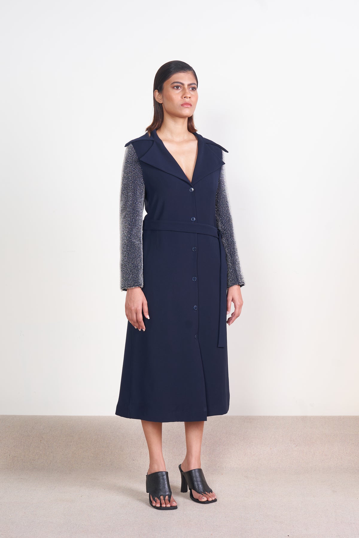 Textured Sleeve Trench Dress