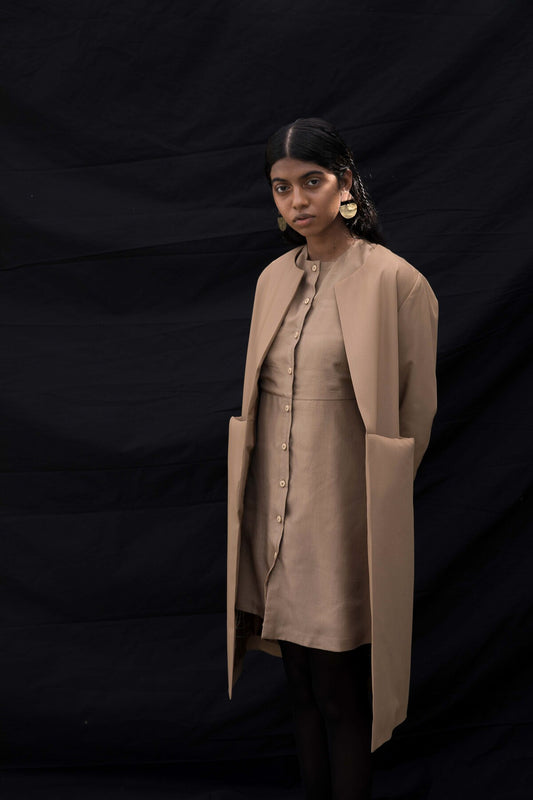 Walnut Beige Open-Front Coat