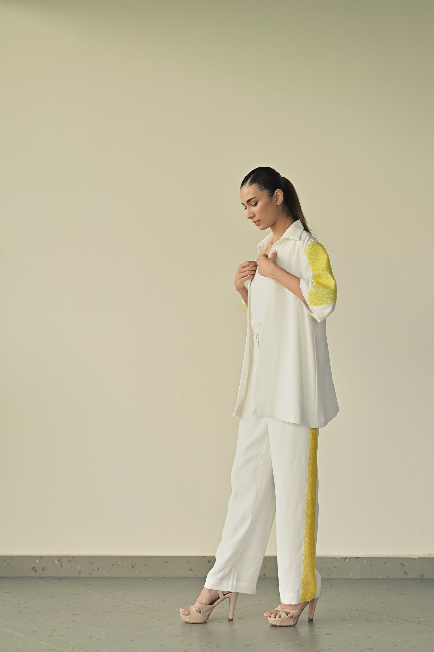 White Side Textured Trousers