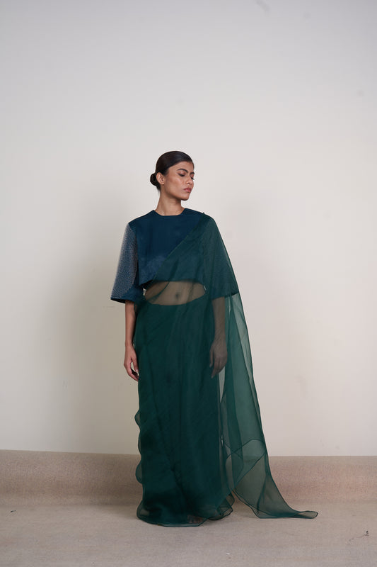 Forest Green Organza Saree