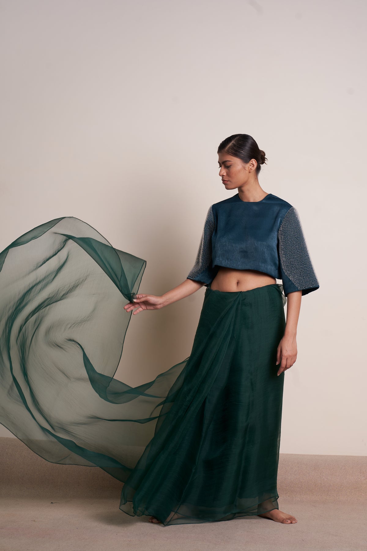 Forest Green Organza Saree